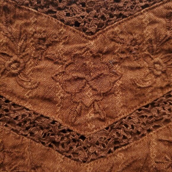 American Eagle Embroidered Crop Top Sz S Brown Boho Peasant Smocked Lace 3843 - Picture 3 of 10